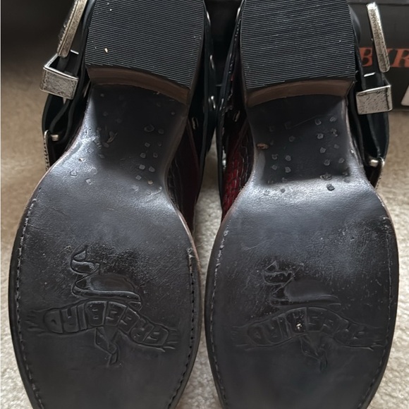 freebird Burgundy Croc-Embossed Leather Ankle Boots with Studded Buckles - Picture 5 of 8